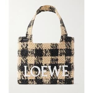 Loewe Paula’s Ibiza Mini Raffia Tote Bag Leather Trim Embroidered Gingham NWT